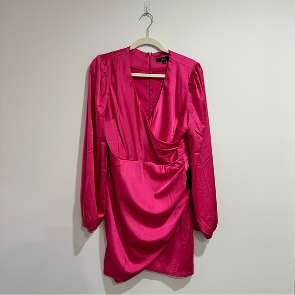 Lulus Late Night Rendezvous Hot Pink Satin Long Sleeve Dress - Picture 5 of 6